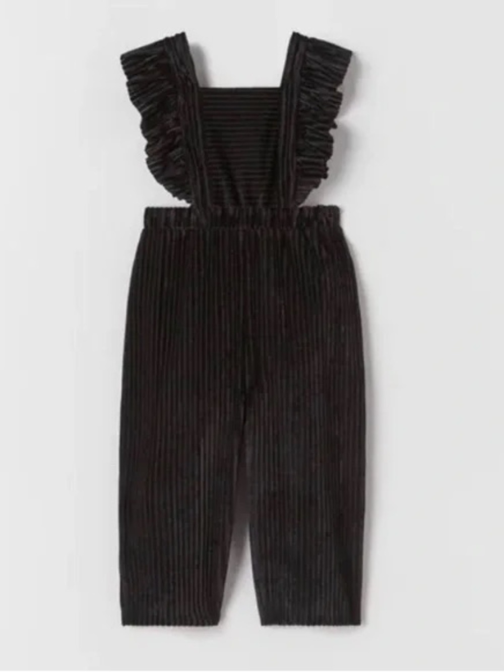 Zara Toddler Girl Velvet Black Ribbed Ruffle-Strap Jumpsuit